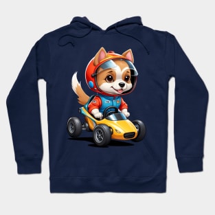 Cartoon Dog Driving a Race Car Hoodie